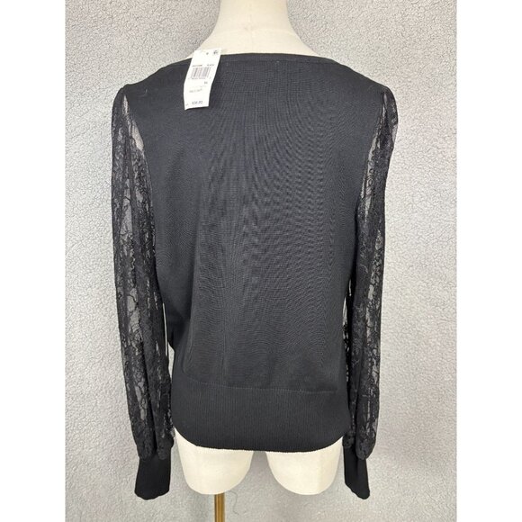 Madden Girl Juniors' Women Surplice-Neck Lace-Sleeve Sweater Black Size XL NWT's - Picture 5 of 8